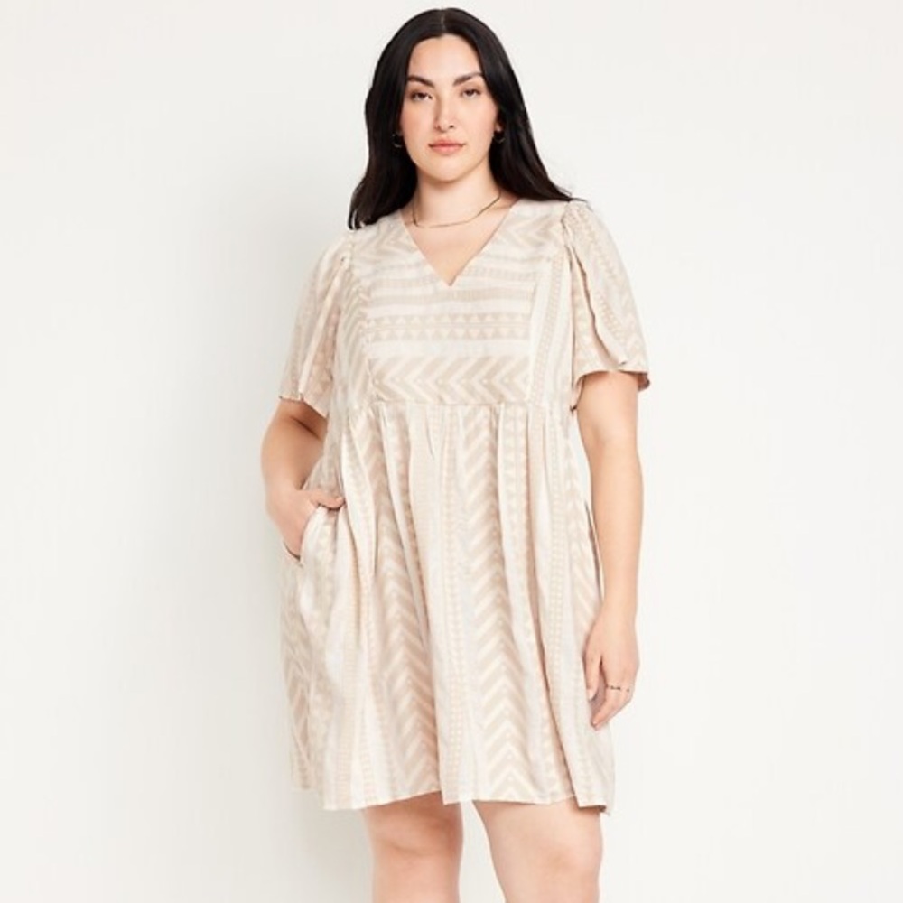 OLD NAVY Beige Aztec Patterned Boho Short Sleeve V-neck Dress
